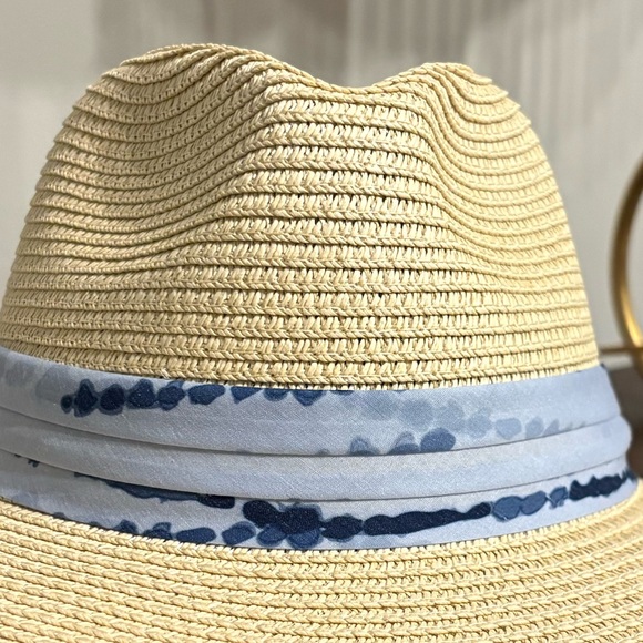 NWT Summer & Rose Madison Straw Fedora with Blue Tie-Dye Band - Picture 3 of 10